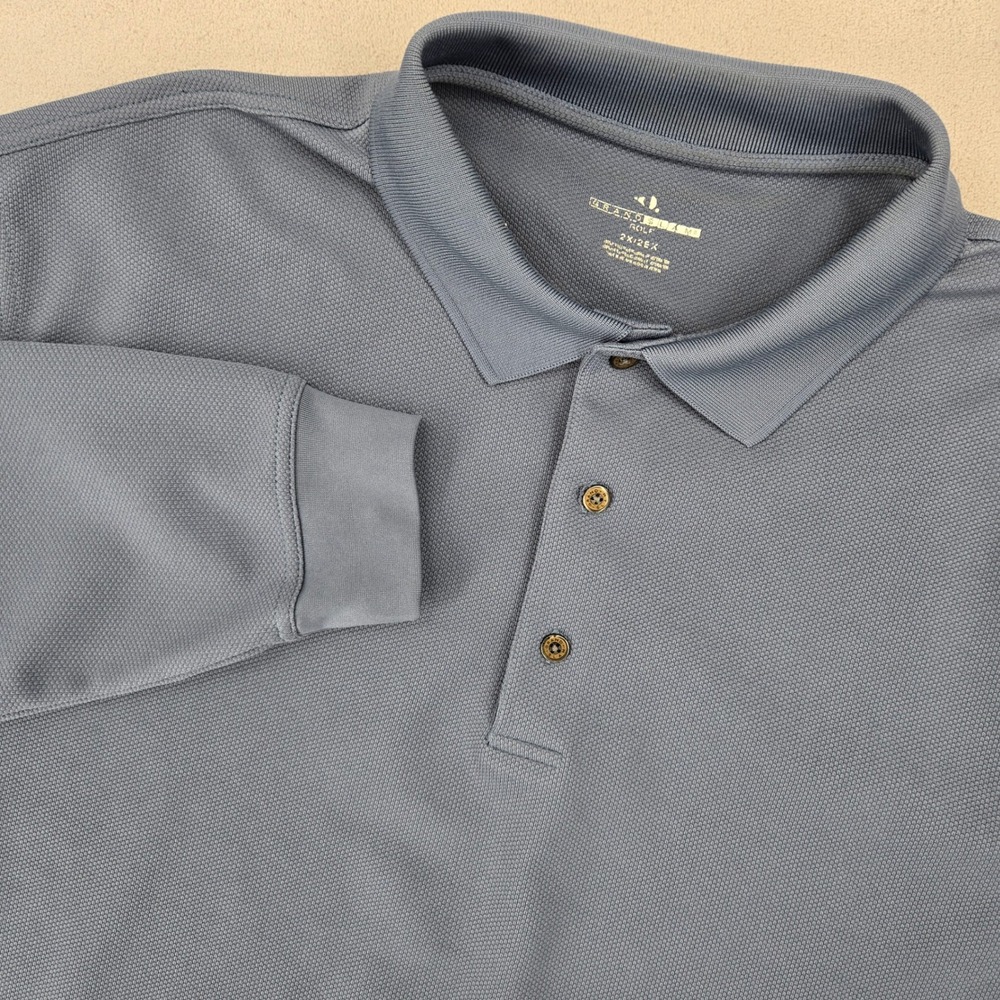 Grand Slam Mens 2X Long Sleeve Golf Polo Shirt Blue Gray Textured Knit